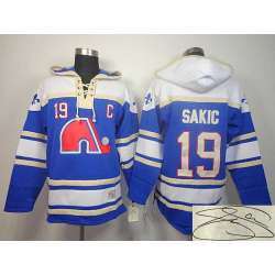 Quebec Nordiques #19 Joe Sakic Light Blue Stitched Signature Edition Hoodie