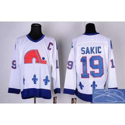 Quebec Nordiques #19 Sakic C Patch White Signature Edition Jerseys