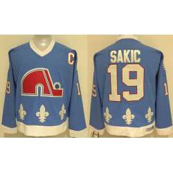 Quebec Nordiques #19 Sakic Light Blue CCM Throwback Stitched NHL Jersey