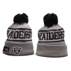 Raiders Team Logo Gray Wordmark Cuffed Pom Knit Hat YP