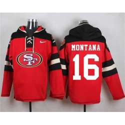 San Francisco 49ers #16 Joe Montana Red Player Stitched Pullover NFL Hoodie