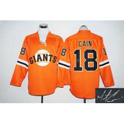San Francisco Giants #18 Matt Cain Orange Long Sleeve Stitched Signature Edition Jersey