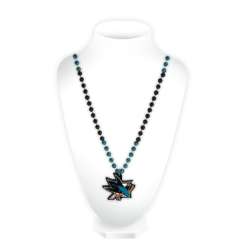 San Jose Sharks Beads with Medallion Mardi Gras Style