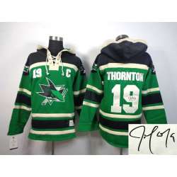 San Jose Sharks #19 Thornton Green Stitched Signature Edition Hoodie