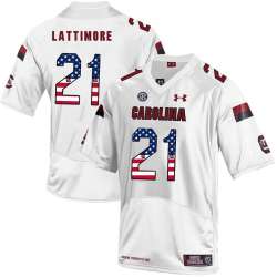 South Carolina Gamecocks 21 Marcus Lattimore White USA Flag College Football Jersey Dyin