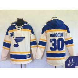 St. Louis Blues #30 Martin Brodeur Cream Stitched Signature Edition Hoodie