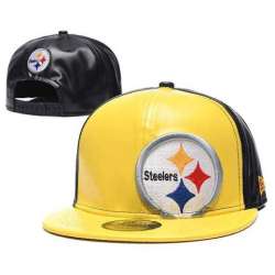 Steelers Team Logo Yellow Black Leather Adjustable Hat GS