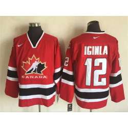 Team Canada #12 Jarome Iginla Red-Black 2002 Olympic Nike Throwback Stitched NHL Jersey