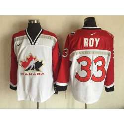 Team Canada #33 Patrick Roy White-Red Nike Throwback Stitched NHL Jersey