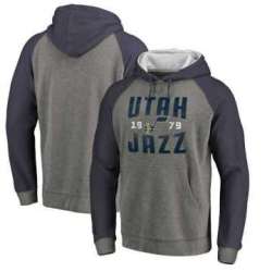 Utah Jazz Fanatics Branded Ash Antique Stack Tri Blend Raglan Pullover Hoodie Fyun