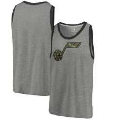 Utah Jazz Fanatics Branded Camo Collection Prestige Tri-Blend Tank Top - Heathered Gray