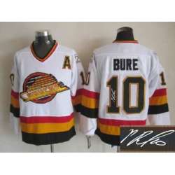Vancouver Canucks #10 Bure White Throwback Signature Edition Jerseys