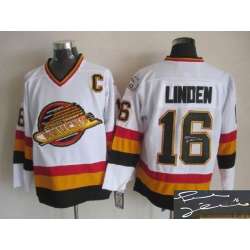 Vancouver Canucks #16 Linden White C Patch Throwback Signature Edition Jerseys