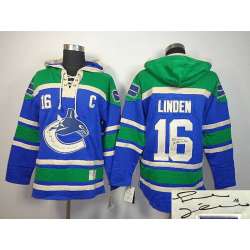 Vancouver Canucks #16 Trevor Linden With C Patch Blue Stitched Signature Edition Hoodie