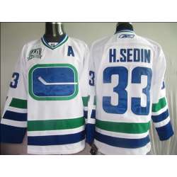 Vancouver Canucks #33 H.Sedin white with 40th patch 3rd Jerseys