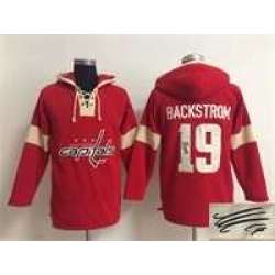 Washington Capitals #19 Nicklas Backstrom Red Solid Color Stitched Signature Edition Hoodie