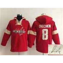Washington Capitals #8 Alex Ovechkin Red Solid Color Stitched Signature Edition Hoodie