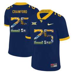 West Virginia Mountaineers 25 Justin Crawford Navy Fashion College Football Jersey Dyin