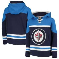 Winnipeg Jets Navy Men\'s Customized All Stitched Hooded Sweatshirt