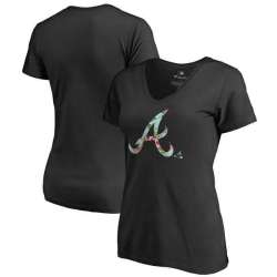 Women Atlanta Braves Fanatics Branded Lovely Plus Size V Neck T-Shirt Black Fyun