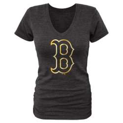 Women Boston Red Sox Fanatics Apparel Gold Collection Tri-Blend T-Shirt LanTian - Black