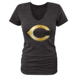 Women Cincinnati Reds Fanatics Apparel Gold Collection Tri-Blend T-Shirt LanTian - Black