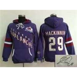 Women Colorado Avalanche #29 Nathan MacKinnon Purple Old Time Hockey Stitched Signature Edition Hoodie