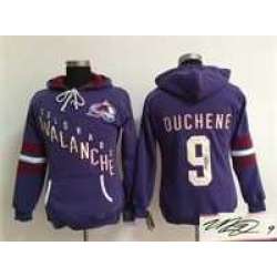 Women Colorado Avalanche #9 Matt Duchene Purple Old Time Hockey Stitched Signature Edition Hoodie