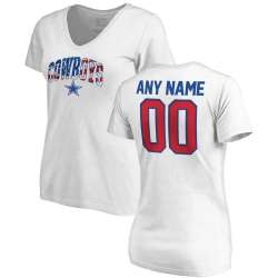 Women Customized Dallas Cowboys NFL Pro Line by Fanatics Branded Any Name & Number Banner Wave V Neck T-Shirt White