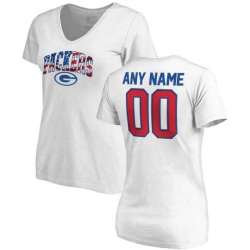 Women Customized Green Bay Packers NFL Pro Line by Fanatics Branded Any Name & Number Banner Wave V Neck T-Shirt White