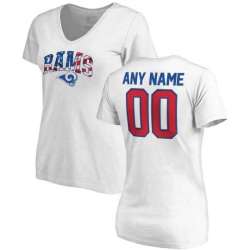 Women Customized Los Angeles Rams NFL Pro Line by Fanatics Branded Any Name & Number Banner Wave V Neck T-Shirt White