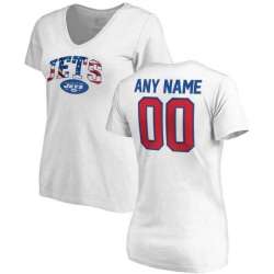Women Customized New York Jets NFL Pro Line by Fanatics Branded Any Name & Number Banner Wave V Neck T-Shirt White