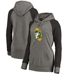 Women Green Bay Packers NFL Pro Line by Fanatics Branded Throwback Logo Tri-Blend Raglan Plus Size Pullover Hoodie - GrayBlack