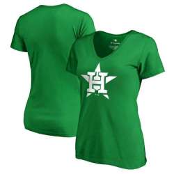 Women Houston Astros Fanatics Branded Kelly Green Plus Size St. Patrick's Day White Logo V Neck T-Shirt