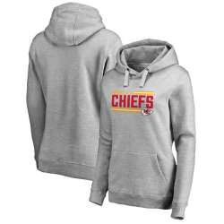Women Kansas City Chiefs NFL Pro Line by Fanatics Branded Ash Iconic Collection On Side Stripe Pullover Hoodie 90Hou