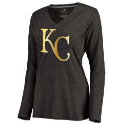 Women Kansas City Royals Gold Collection Long Sleeve Tri-Blend T-Shirt LanTian - Black