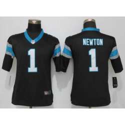 Women Limited Nike Carolina Panthers #1 Newton Black Stitched Jersey