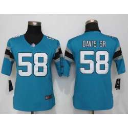 Women Limited Nike Carolina Panthers #58 Davis sr Blue Team Color Stitched NFL Jerseys