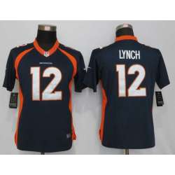 Women Limited Nike Denver Broncos #12 Lynch Navy Blue Stitched Jersey
