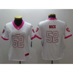 Women Limited Nike Oakland Raiders #52 Khalil Mack White Pink Stitched Rush Jersey