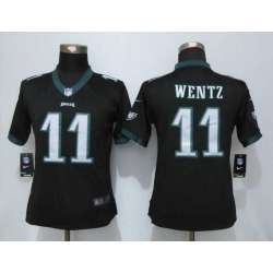 Women Limited Nike Philadelphia Eagles #11 Carson Wentz Black Team Color Stitched NFL Jersey