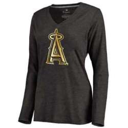 Women Los Angeles Angels of Anaheim Gold Collection Long Sleeve Tri-Blend T-Shirt LanTian - Black