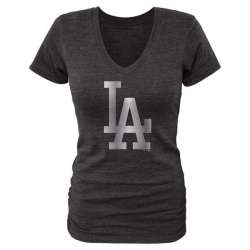 Women Los Angeles Dodgers Fanatics Apparel Platinum Collection Tri-Blend T-Shirt LanTian - Black