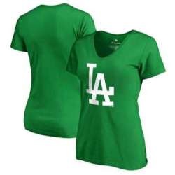 Women Los Angeles Dodgers Fanatics Branded Kelly Green Plus Size St. Patrick's Day White Logo V Neck T-Shirt