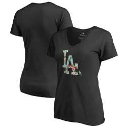 Women Los Angeles Dodgers Fanatics Branded Lovely V Neck T-Shirt Black Fyun