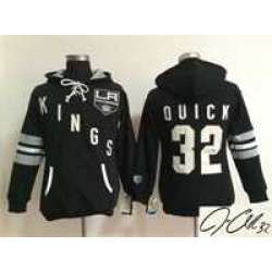 Women Los Angeles Kings #32 Jonathan Quick Black Old Time Hockey Stitched Signature Edition Hoodie