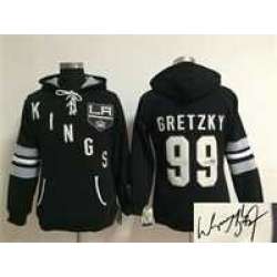 Women Los Angeles Kings #99 Wayne Gretzky Black Old Time Hockey Stitched Signature Edition Hoodie