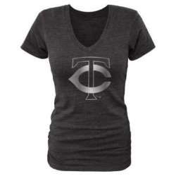 Women Minnesota Twins Fanatics Apparel Platinum Collection Tri-Blend T-Shirt LanTian - Black