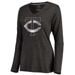 Women Minnesota Twins Platinum Collection Long Sleeve Tri-Blend T-Shirt LanTian - Black
