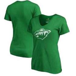 Women Minnesota Wild Fanatics Branded St. Patrick\'s Day White Logo T-Shirt Kelly Green FengYun